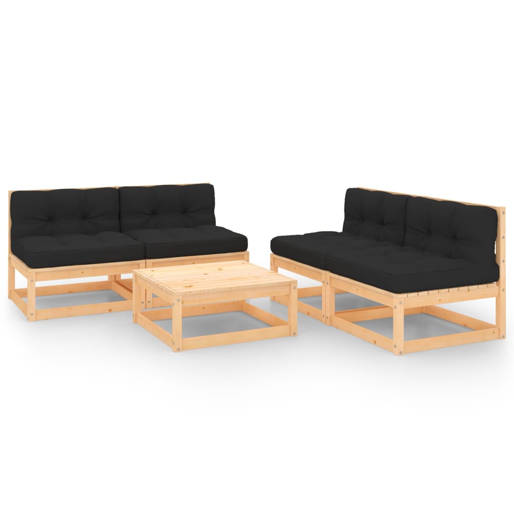 5-tlg. Garten-Lounge-Set mit Kissen Kiefer Massivholz